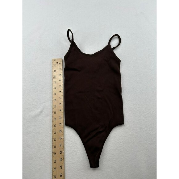 Sunday Best Brown Ribbed Seamless Bodysuit With Spaghetti Straps #6439 - Picture 6 of 7